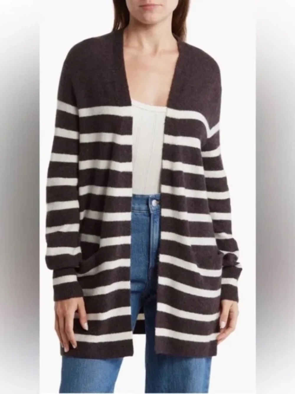 Madewell Walker Striped Cardigan Sweater Open Front Wool Alpaca Size Medium